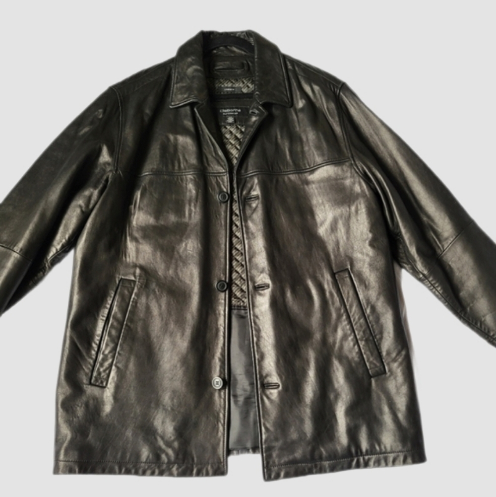 Vintage Claiborne Outerwear Lambskin LEATHER button Jacket Size Large Retro